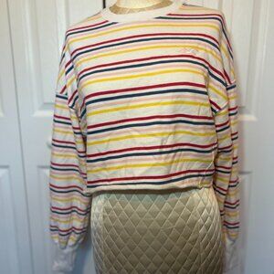 Hollister Co Women's Crew Neck Cropped Sweatshirt White Multi Stripe, Size S  〰️